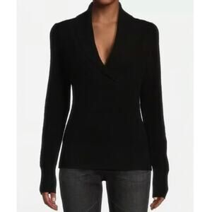 New DESIGN NORDSTROM Women's Black Shawl Collar 100% Cashmere Sweater Size L